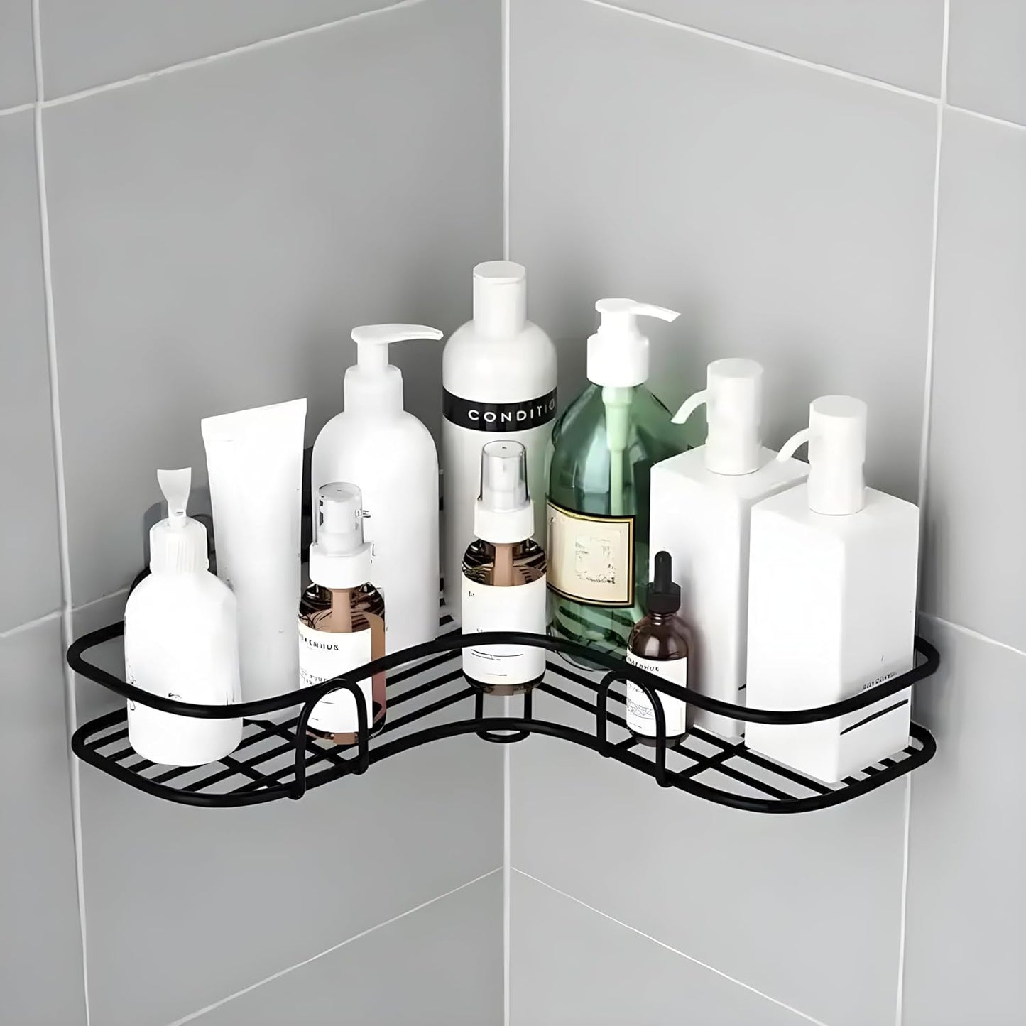 Metal Corner Rack Storage Shelves With Magic Hook Sticker - Organize Your Essentials Effortlessly!