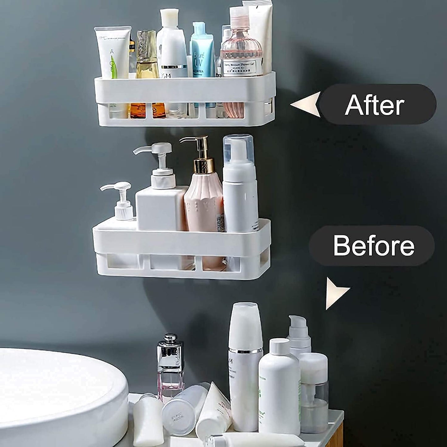 Plastic Wall Shelves With Magic Stickers for Kitchen and Bathroom