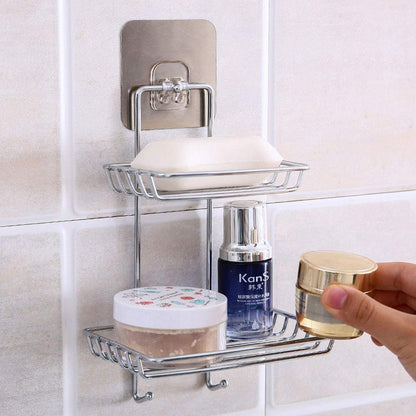 Dual Layer Stainless Steel Soap Dish with Hanging Hook 1pcs