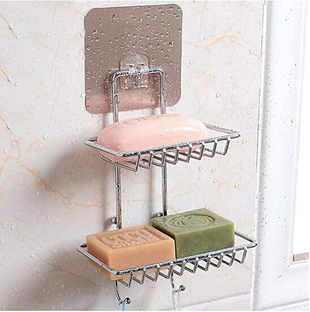 Dual Layer Stainless Steel Soap Dish with Hanging Hook 1pcs