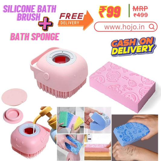 Combo Of Silicone Bath Brush And Dead Skin Remover Sponge