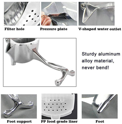 Aluminium Manual Fruit Juicer: Heavy Duty Hand Squeezer for Citrus, Orange, Lemon, Lime - BPA-Free, Durable Alloy (Aluminium)