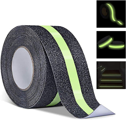 Anti Slip Tape with Glow in Dark Stripe for Stairs, 2 InchX16.4 Foot, Grip Tape for Stairs, Waterproof Non Slip Strips for Stair Treads, High Traction