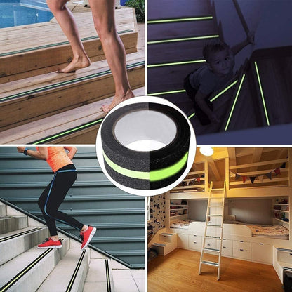 Anti Slip Tape with Glow in Dark Stripe for Stairs, 2 InchX16.4 Foot, Grip Tape for Stairs, Waterproof Non Slip Strips for Stair Treads, High Traction