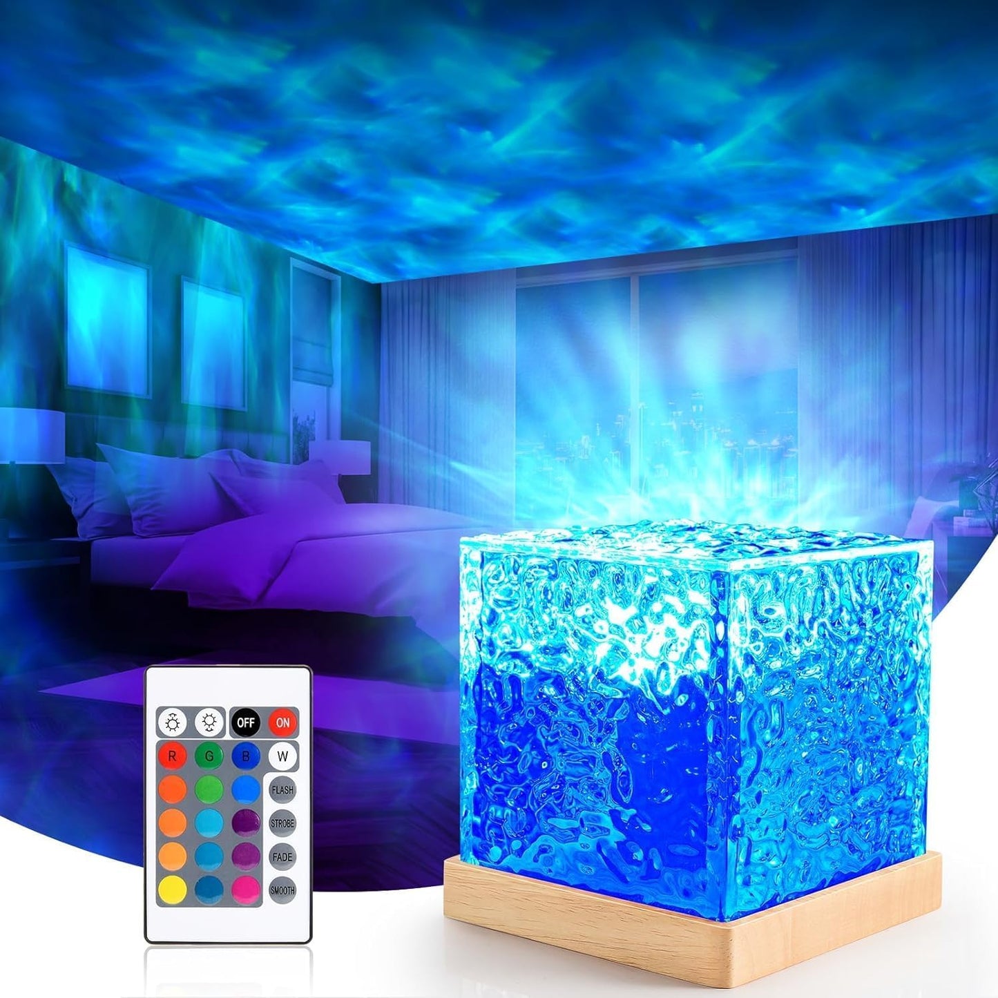 Rotating Water Ripple Night Light Aurora Cube Lamp