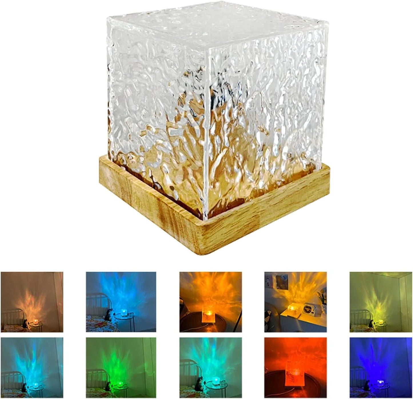 Rotating Water Ripple Night Light Aurora Cube Lamp