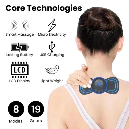 Full Body Mini Butterfly Massager with 8 Modes & 19 Levels - Electric Rechargeable EMS Patch for Pain Relief in Neck, Shoulders, Arms & Legs