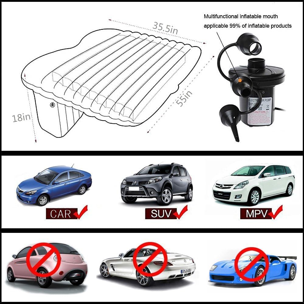 Car Inflatable Bed with Pump & 2 Air Pillow Quick Inflatable Back Seat Bed Car Inflatable Mattress Car Bed Mattress - BLACK