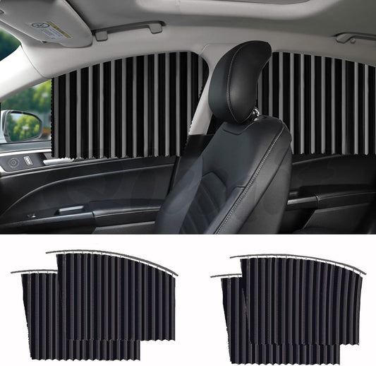 Car Curtains Magnetic Universal Fit Window Privacy Sunshade Pleated Removable ( 4 Pcs ) - Black