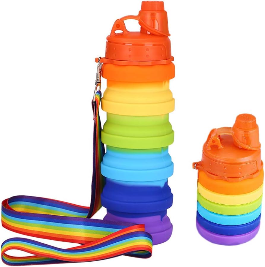 Foldable Collapsible Silicone Water Bottle  500ml  Rainbow color