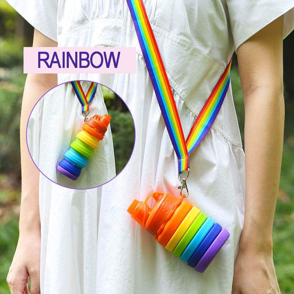 Foldable Collapsible Silicone Water Bottle  500ml  Rainbow color