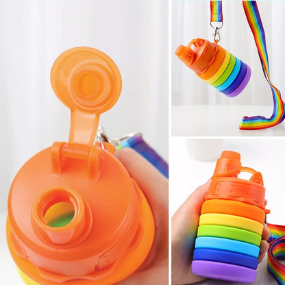 Foldable Collapsible Silicone Water Bottle  500ml  Rainbow color