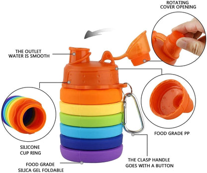 Foldable Collapsible Silicone Water Bottle  500ml  Rainbow color