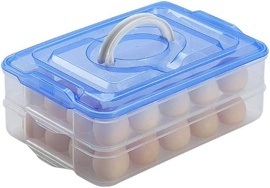 24-Grid Egg Storage Box – Square Shape, 2-Layer Stackable Egg Tray for Refrigerator, ABS Plastic, Portable Egg Storage Bin with Carry Handle (Holds 24 Eggs, Multicolor)