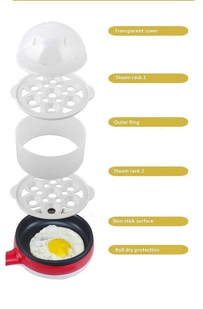 2-in-1 Electric Double Layer Egg Boiler and Non-Stick Frying Pan | 14 Egg Capacity Omelette Maker & Egg Cooker