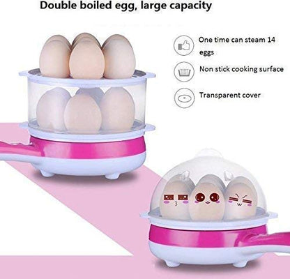 2-in-1 Electric Double Layer Egg Boiler and Non-Stick Frying Pan | 14 Egg Capacity Omelette Maker & Egg Cooker