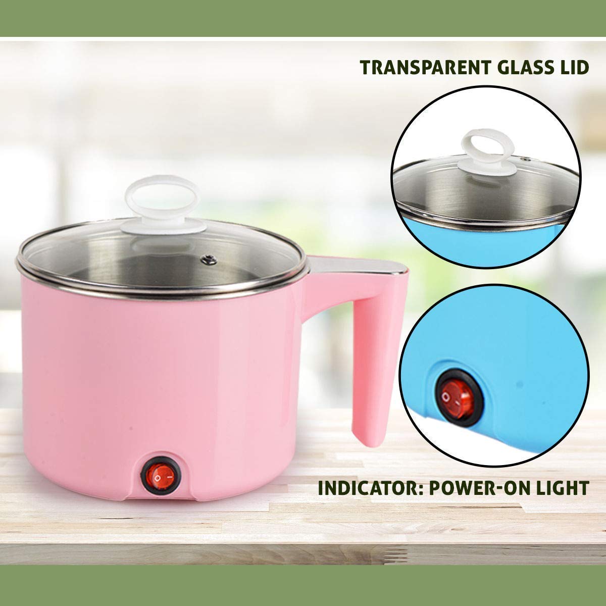 1.8 Litre Electric Mini Cooker Kettle with Glass Lid | Multi-Purpose Cooking Pot for Noodles, Eggs, Rice, Soup, Porridge & More | Portable Steamer & Hot Pot for Home, Office, and Travel