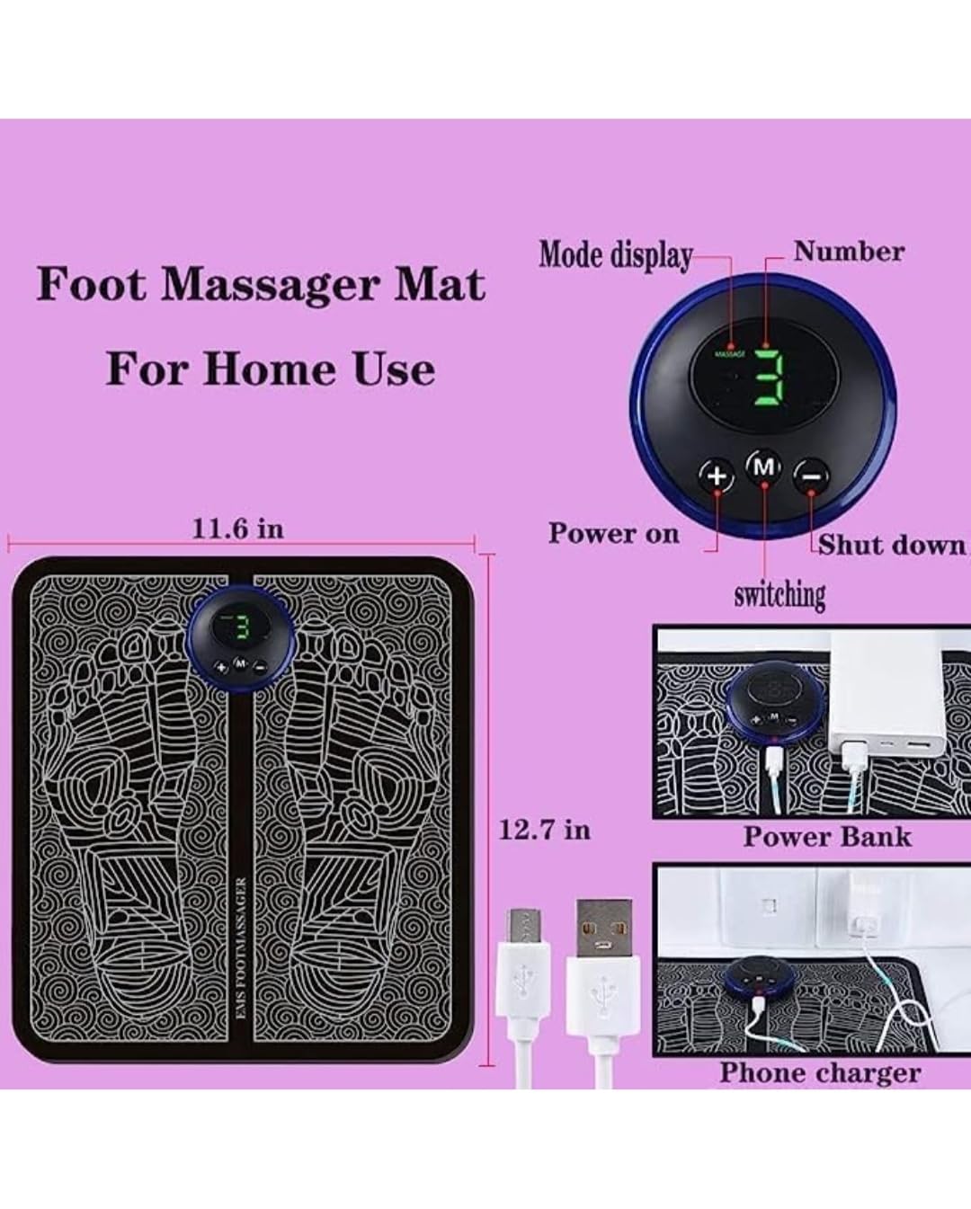 Rechargeable Electric Foot Massager with EMS Technology - 8 Modes & 19 Intensity Settings for Pain Relief and Relaxation