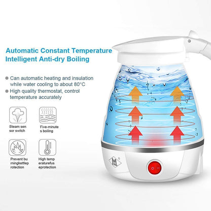 Travel Folding Electric Kettle | Fast Boiling Collapsible Portable Kettle, 600ml with Dual Voltage, Boil Dry Protection, and Food-Grade Silicone Body | 600W