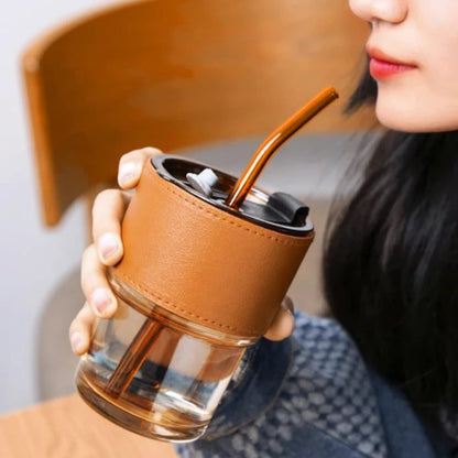 GLASS COFFEE MUG/TEA CUP WITH GLASS STRAW