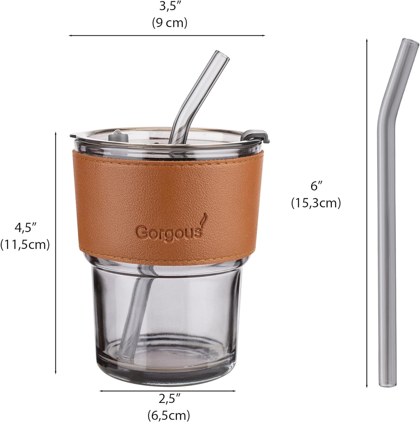 GLASS COFFEE MUG/TEA CUP WITH GLASS STRAW