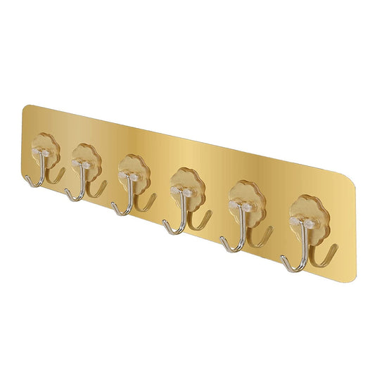 6-Piece Self-Adhesive Stainless Steel Wall Hooks Golden Pack of 1