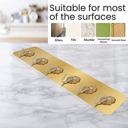 6-Piece Self-Adhesive Stainless Steel Wall Hooks Golden Pack of 1