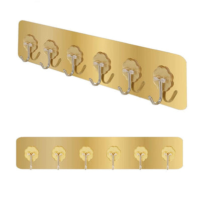 6-Piece Self-Adhesive Stainless Steel Wall Hooks Golden Pack of 1