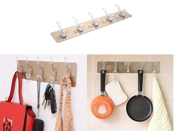 Multi-Purpose Adhesive 6-Hook for Strong, Heavy-Duty Hanging Gold 1pcs