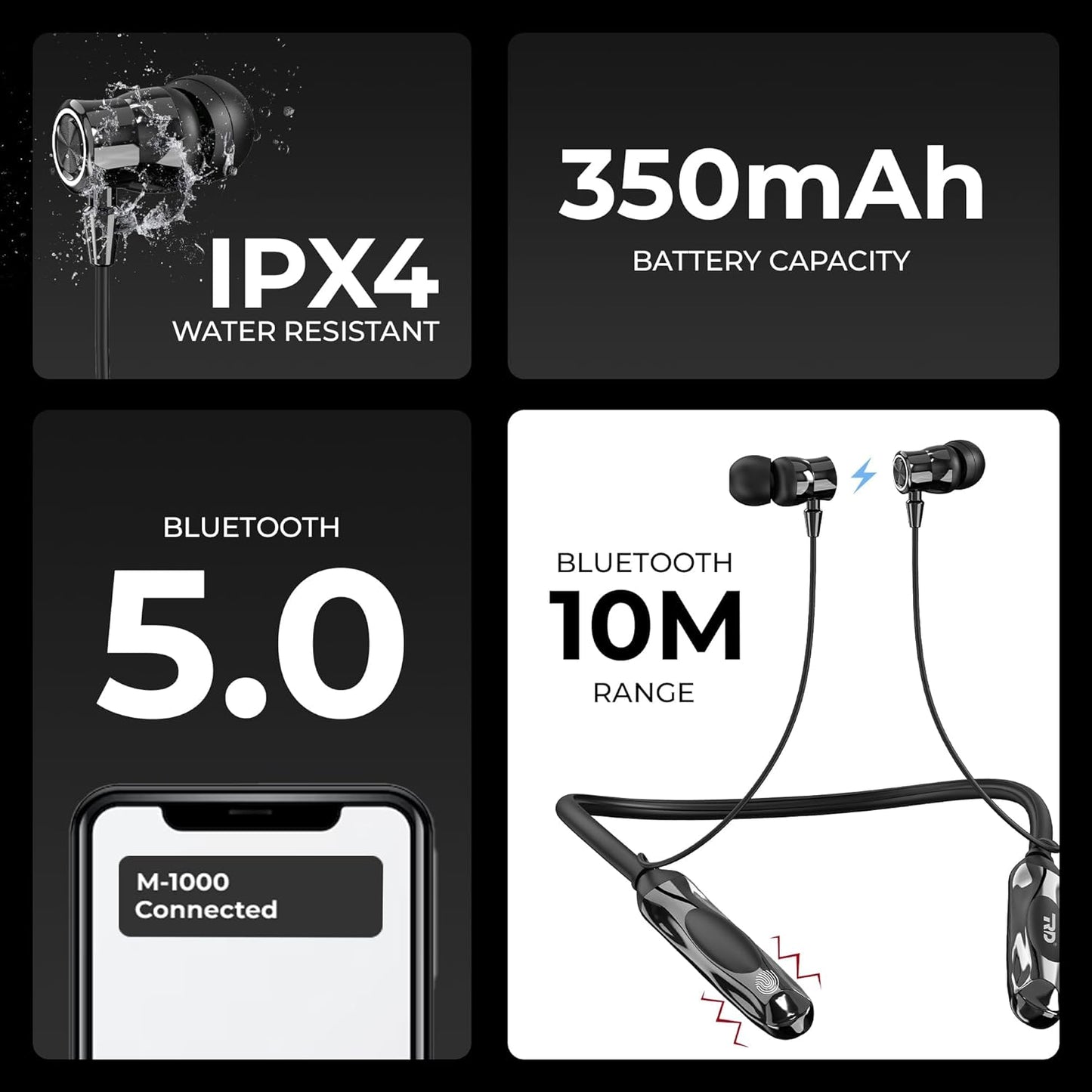 M-1000 Bluetooth Neckband: 60 Hours Playtime, 13mm Drivers, IPX4 Sweatproof & Environmental Noise Cancellation!