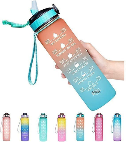 MOTIVATIONAL WATER BOTTLE WITH STRAW & TIME MARKER 900ml