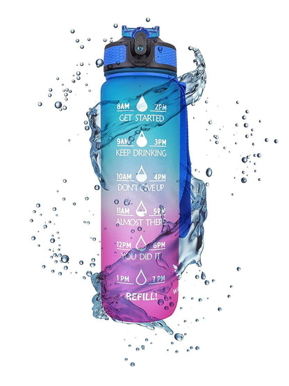 MOTIVATIONAL WATER BOTTLE WITH STRAW & TIME MARKER 900ml