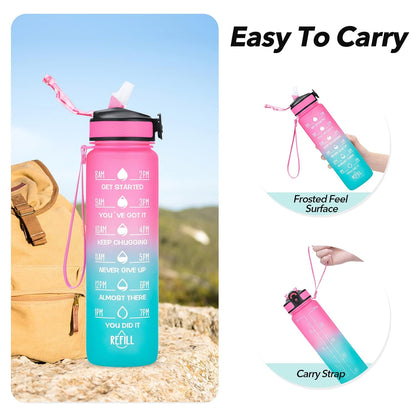 MOTIVATIONAL WATER BOTTLE WITH STRAW & TIME MARKER 900ml