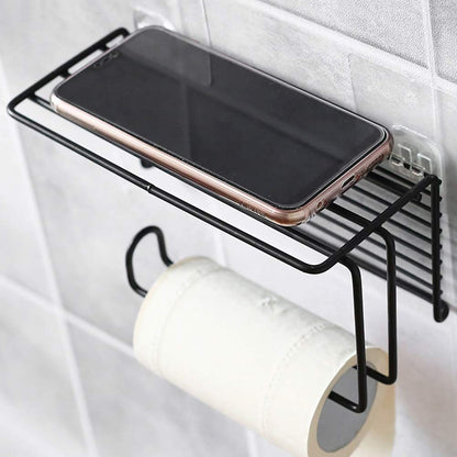 Streamline Your Bathroom: Self-Adhesive Tissue Toilet Paper Holder Storage with Shelf