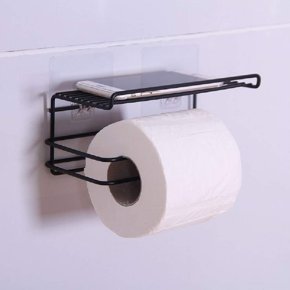 Streamline Your Bathroom: Self-Adhesive Tissue Toilet Paper Holder Storage with Shelf