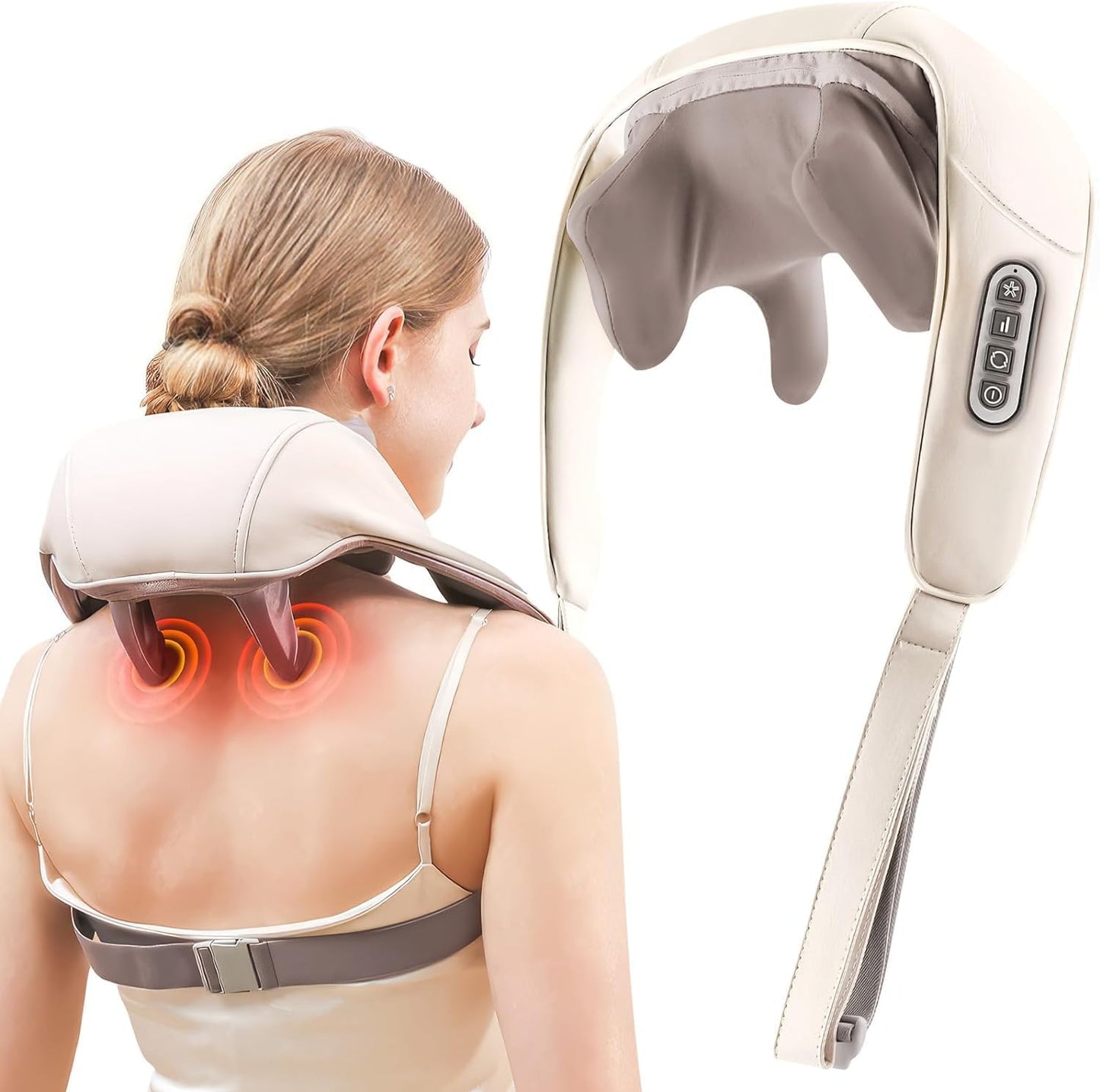 Rechargeable Electric Neck and Shoulder Massager with Heat, 5D Kneading Shiatsu Massage Machine for Cervical Pain Relief | Deep Tissue Neck, Back, and Body