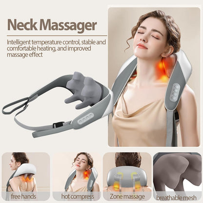 Rechargeable Electric Neck and Shoulder Massager with Heat, 5D Kneading Shiatsu Massage Machine for Cervical Pain Relief | Deep Tissue Neck, Back, and Body