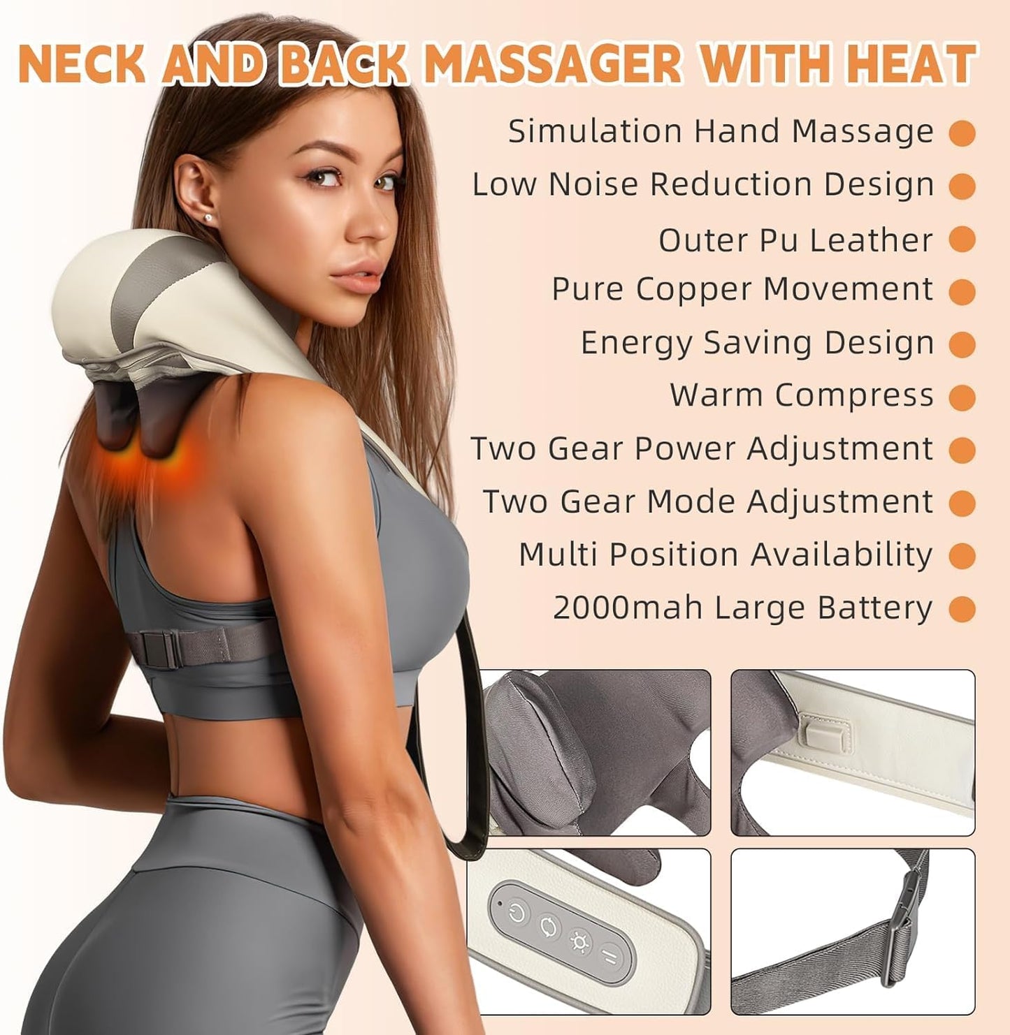 Rechargeable Electric Neck and Shoulder Massager with Heat, 5D Kneading Shiatsu Massage Machine for Cervical Pain Relief | Deep Tissue Neck, Back, and Body