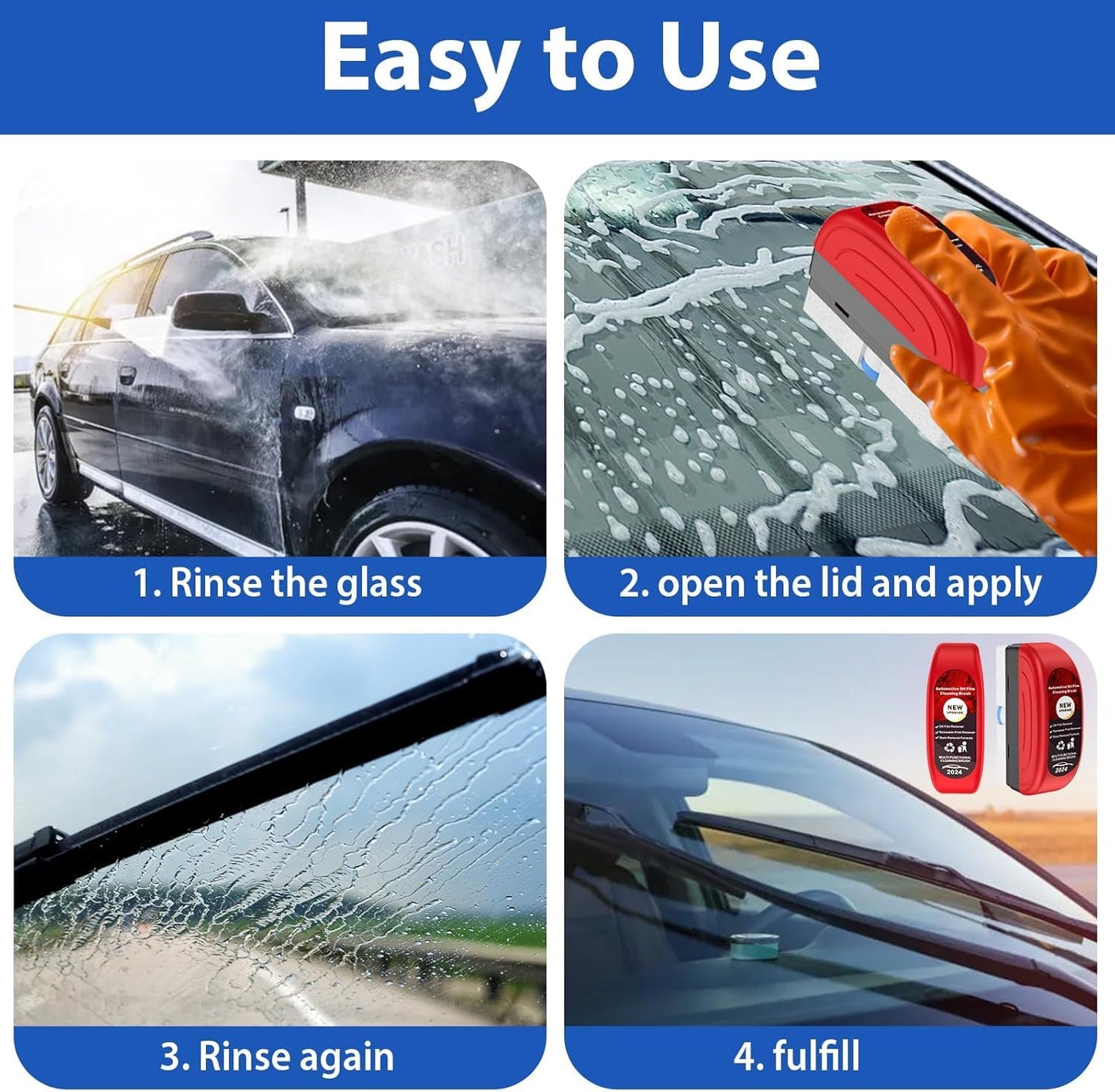 Automotive Oil Film Cleaning Brush | Glass Coating for Windshield | Improves Clarity & Visibility | Prevents Rain and Fog for Car Glass, Windshields, and Windows