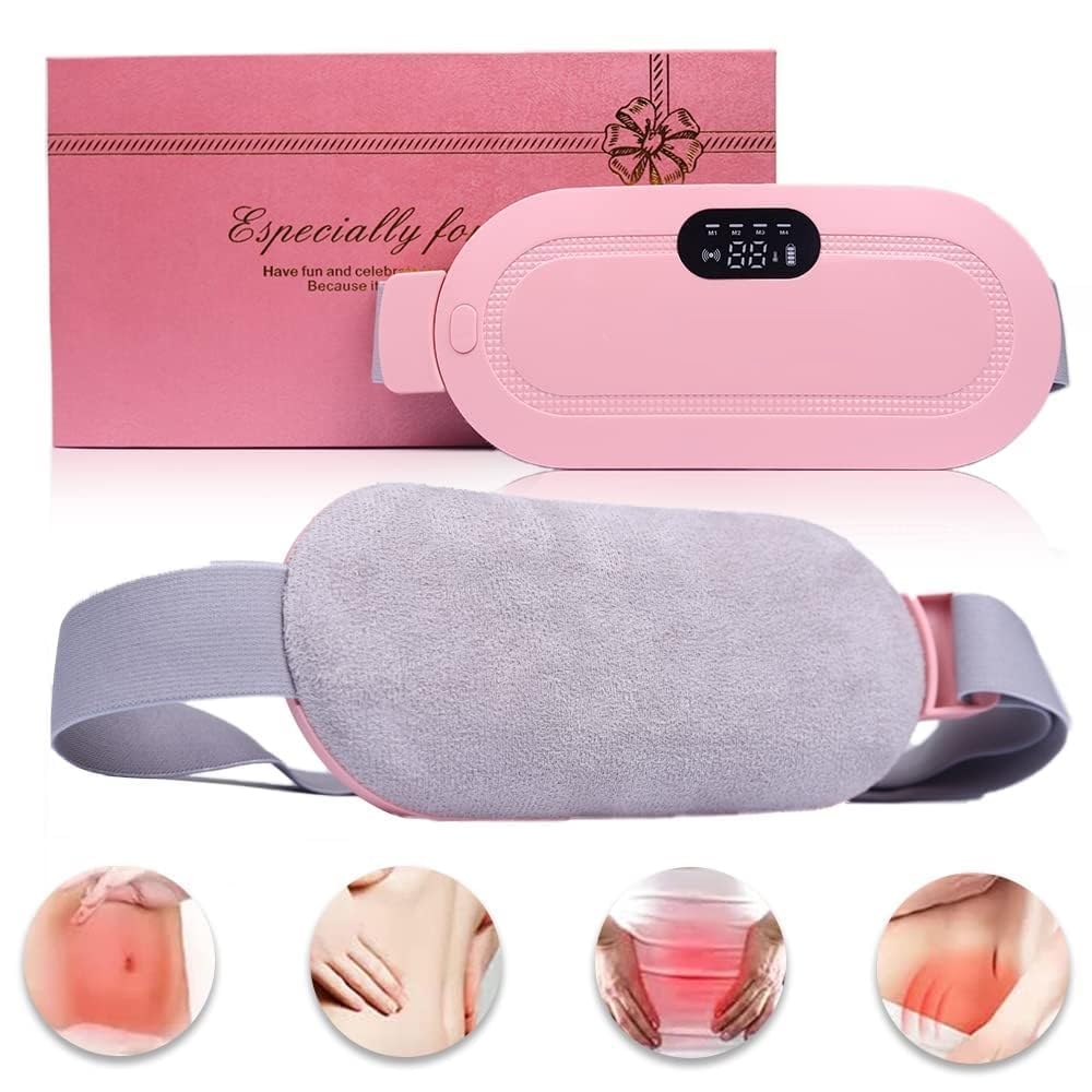 Portable Cordless Period Cramp Relief Massager & Heating Pad – 3-Temperature, 4-Massage Modes, Fast Heating Menstrual Pain Relief Device for Women