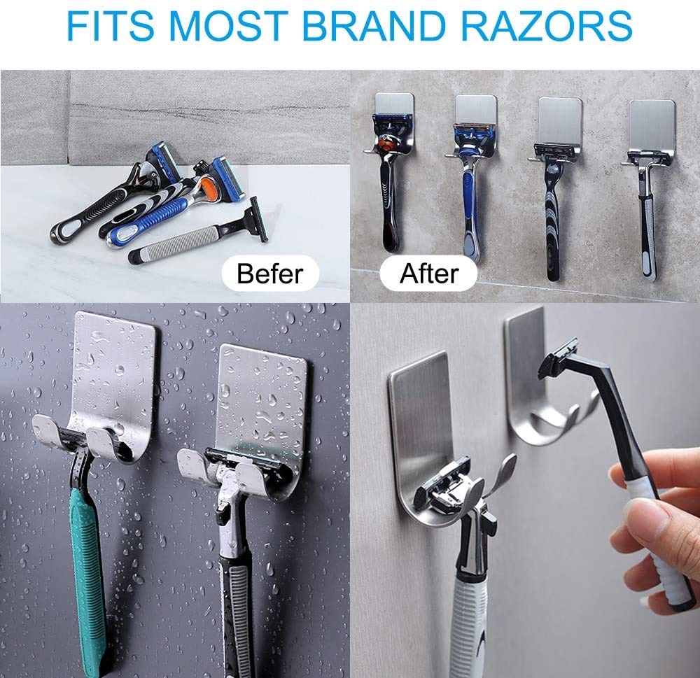 Razor Holder For Shower Stainless Steel Wall Power Plug Waterproof Self Adhesive 1pcs