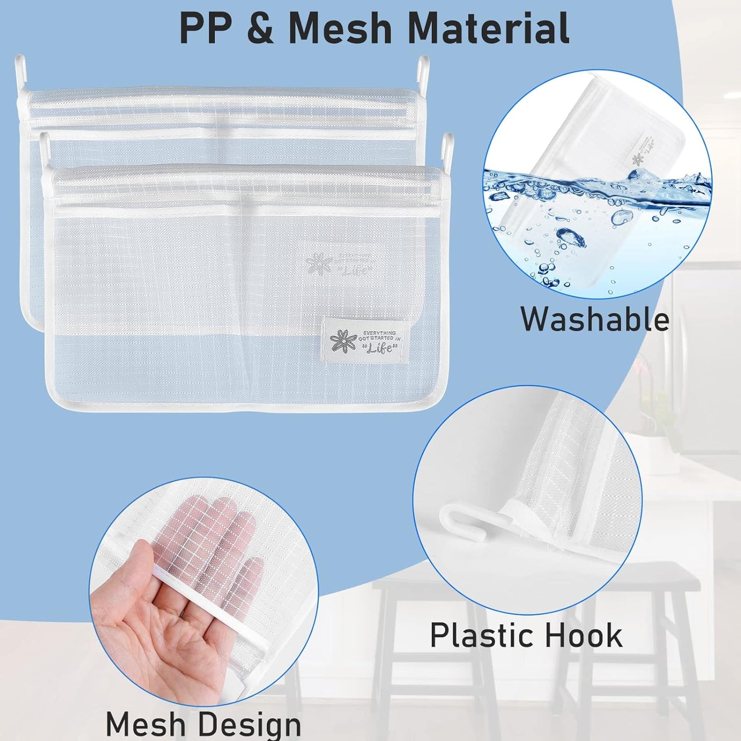 Kitchen Organizer Mesh Bag (White) Refrigerator Inside Door Classification Storage Mesh Bag Refrigerator Hanging Storage Mesh Bag Kitchen Food Small Sundries Storage Mesh bag