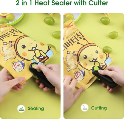 2 in 1 USB Rechargeable Magnetic Heat Sealing & Cutting, Portable Handheld Vacuum Sealer for Food, Snacks, Chips, Fresh Storage, Plastic Bags Sealing Machine