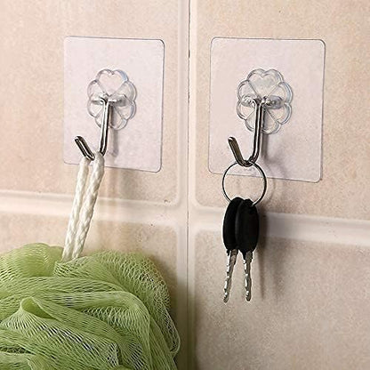 Transparent Flower Hook, Pack of 10 Flower Design Seamless Plastic Waterproof Non-Drilling Wall Mounted Hook Hanger