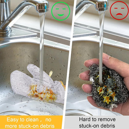 2 Pcs Multipurpose Dishwashing Rags for Wet and Dry Cleaning - Scrubber Dish Cloth + Gloves Steel Wire