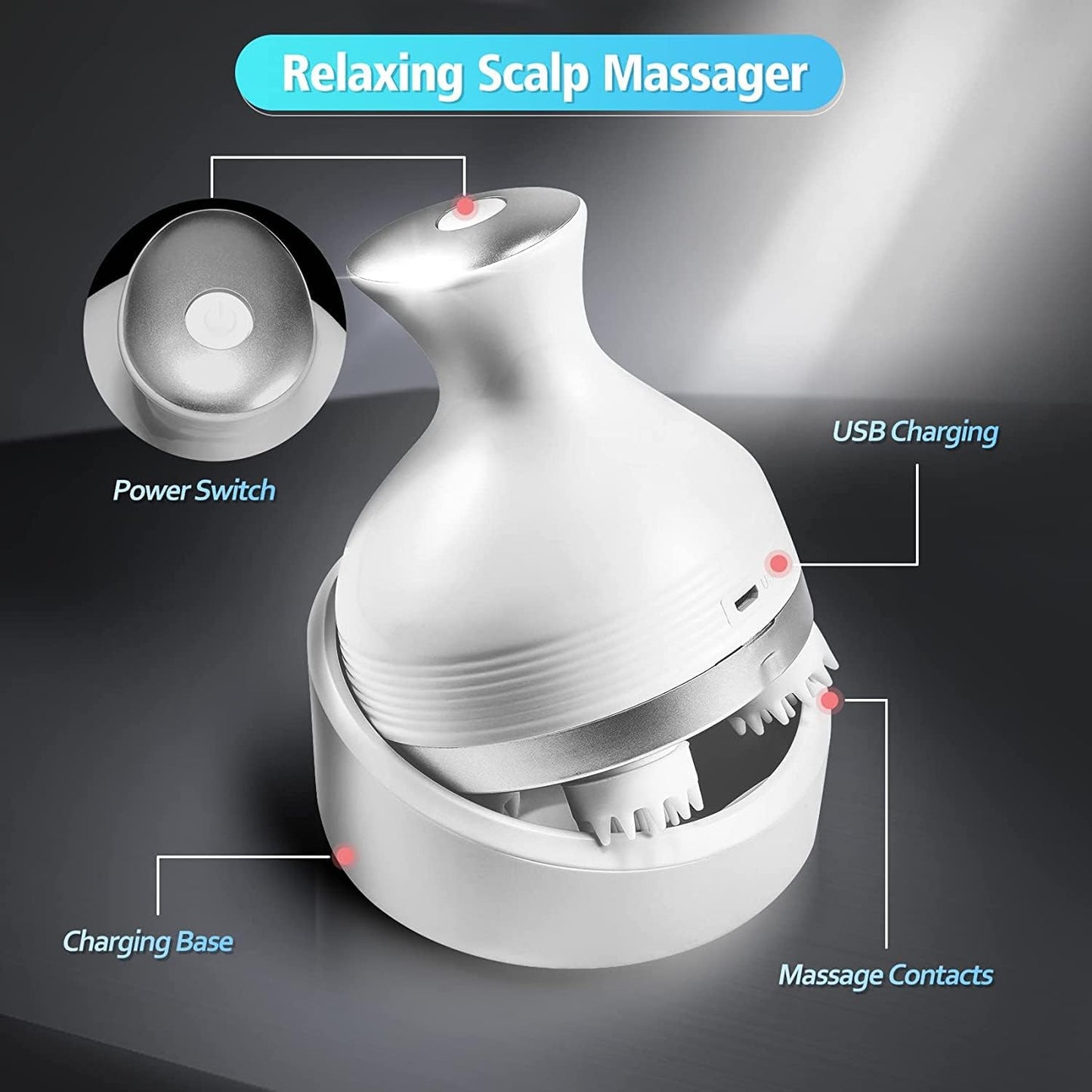 Electric Scalp Massage USB Scalp Massager with 76 Massage Spots 4 Modes Head Meridians Massager Stress Relief Portable Scalp Massager Shampoo Massagers Scalp Brush