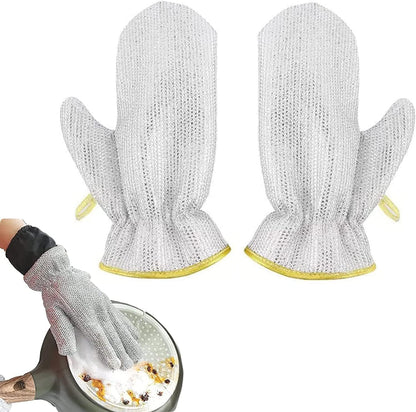 2 Pcs Multipurpose Dishwashing Rags for Wet and Dry Cleaning - Scrubber Dish Cloth + Gloves Steel Wire