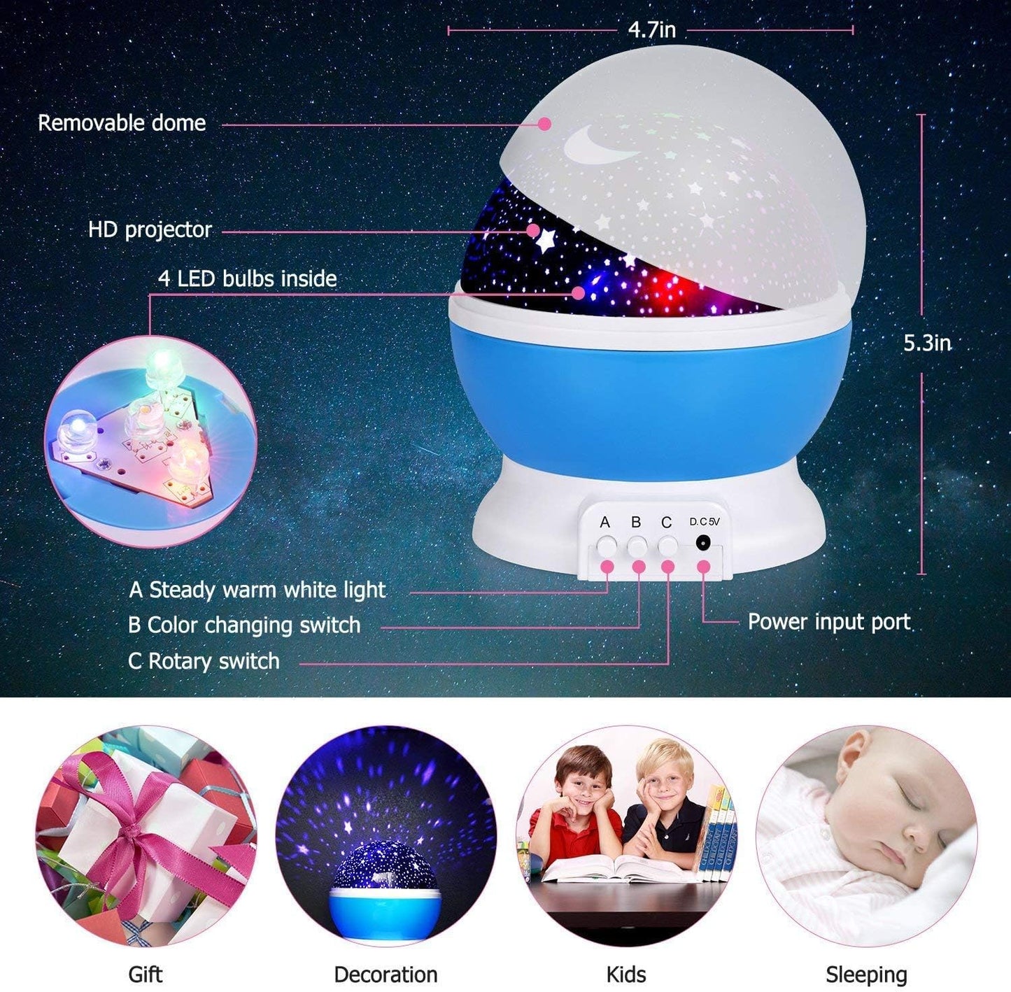 Star Master Projector with USB Wire Colorful Romantic LED Star Master Sky Night Projector Bed Light Lamp