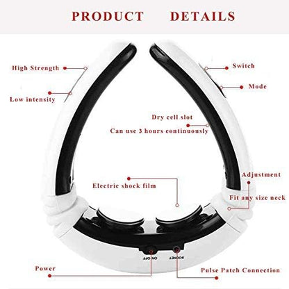 Electric Neck Massager for Deep Tissue Pain Relief Cervical Vertebra Massager Impulse Treatment Device for Acupoint Magnetic Therapy with 2 Electrode Pads