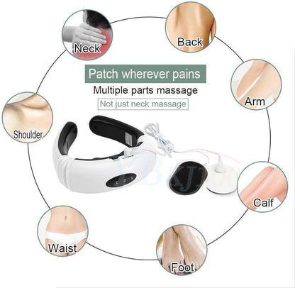 Electric Neck Massager for Deep Tissue Pain Relief Cervical Vertebra Massager Impulse Treatment Device for Acupoint Magnetic Therapy with 2 Electrode Pads